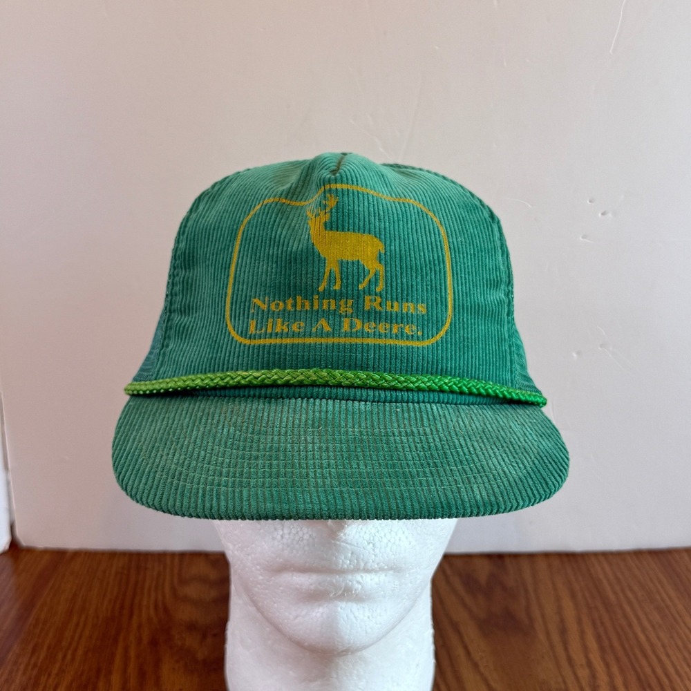 Vintage John Deere Corduroy Trucker Hat Green Snapback Nothing Runs Like A Deere
